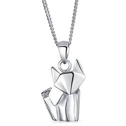 3D Small Origami Cat Kitten Kitty Pet Pendant Necklace For Women For Teen Polished 925 Sterling Silver