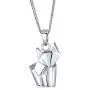 3D Small Origami Cat Kitten Kitty Pet Pendant Necklace For Women For Teen Polished 925 Sterling Silver