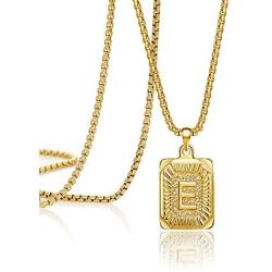 Joycuff 18K Gold Filled Initial Capital Letter Pendant Necklace Square Alphabet Rectangle Medallion Personalized Handmade Stainless Steel Simple Jewelry Gifts for Women Men Teenagers Best Friends