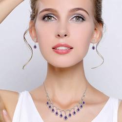 EVER FAITH CZ Birthstone Elegant Tear Drop Dangle Necklace Earrings Set Silver-Tone