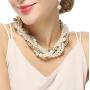 Large Pearl Necklace Costume Jewelry Sets for Women,Twist Multi-strand Pearl Statement Necklace Earrings Set for Women