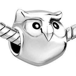 CharmsStory Sterling Silver Owl Lucky Animal Charms Cute Face Owl Beads Charms For Bracelets