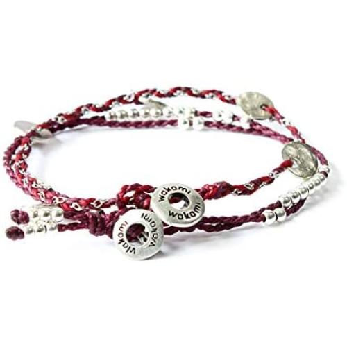 Wakami Freedom Bracelets for Women | Handmade Friendship Bracelet Set of 2 | Glass Beaded, Wax Coated Waterproof, Zinc Charm | 7.5 in Diameter, Button Closure