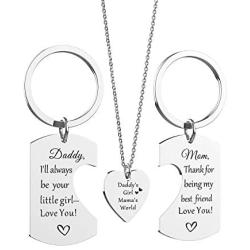 Phoenix Angela Daughter And Father or Mother Keychain Theres This Girl Who Stole My Heart 2 Set and Daddys Girl Mommys World 3 Piece Pendant Necklace,Keyring Key Chain Gift for Family Jewels Gifts or Kids