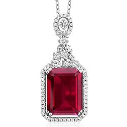 Gem Stone King Bundle of 925 Sterling Silver Red Created Ruby Pendant and Earrings Set For Women (14X10MM with 18 Inch Silver Chain)