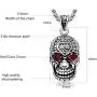Suger Skull Pendant Necklace for Men with Red CZ Eyes Stainless Steel Pendant with Chain for Women Men Rapper Punk Hip Hop Jewelry
