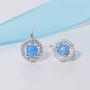 4 Prong Round Birthstone and Created Opal Halo Leverback Earrings For Women or Girls Sterling Silver Dangle Earring