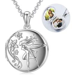 PROESS Fairy Angel Locket Necklace, Flower Girl Pendant Necklace That Holds Pictures S925 Sterling Silver Charm Heart Pendant Gifts for Women Girlfriend Daughter Sister