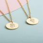 Disc Initial Necklaces for Women Girls,18K Gold Plated Round Disc Double Side Engraved Rose Flower Necklace Initial Adjustable Personalized Alphabet Letter Pendant for Women