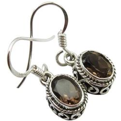 SilverStarJewel Sterling Silver Smoky Quartz Earrings 1'' New Jewelry