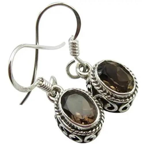 SilverStarJewel Sterling Silver Smoky Quartz Earrings 1'' New Jewelry SilverStarJewel Sterling Silver Smoky Quartz Earrings 1'' New Jewelry