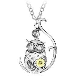 AILUOR Steampunk Gear Pendant Necklace, Punk Vintage Gothic Love Heart Owl Butterfly Bee Insect Chain Sweater Pendant Necklace Jewelry for Women Girl