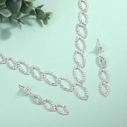 Unicra Bride Silver Bridal Tassel Necklace Earrings Set Crystal Wedding Jewelry Set Pearl Choker Necklace for Women and Girls (3 piece set - 2 earrings and 1 necklace)(NK072-1)