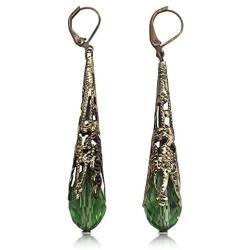 D.Rosse Indian Ethnic Vintage Silver Crystal Teardrop Dangle Drop Earrings Boho Gypsy Retro Rhinestone Hook Earrings for Girls and Women Love Gift