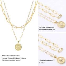 Gold Layered Choker Necklace for Women 18K Gold Plated Moon Star Angel Lion Coin Charm Paperclip Link Chain Necklace Pendant Minimalist Jewelry for Women Girls