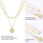 Gold Layered Choker Necklace for Women 18K Gold Plated Moon Star Angel Lion Coin Charm Paperclip Link Chain Necklace Pendant Minimalist Jewelry for Women Girls