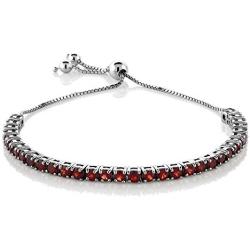 Gem Stone King 925 Sterling Silver Red Garnet Gemstone Birthstone Womens Adjustable Tennis Bracelet (4.50 Cttw, 3MM Round Garnet)