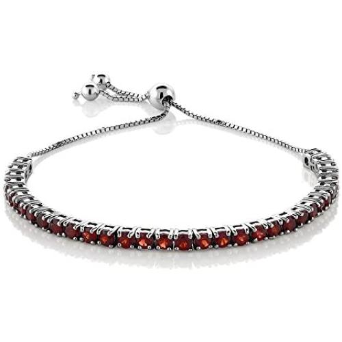 Gem Stone King 925 Sterling Silver Red Garnet Gemstone Birthstone Womens Adjustable Tennis Bracelet (4.50 Cttw, 3MM Round Garnet)