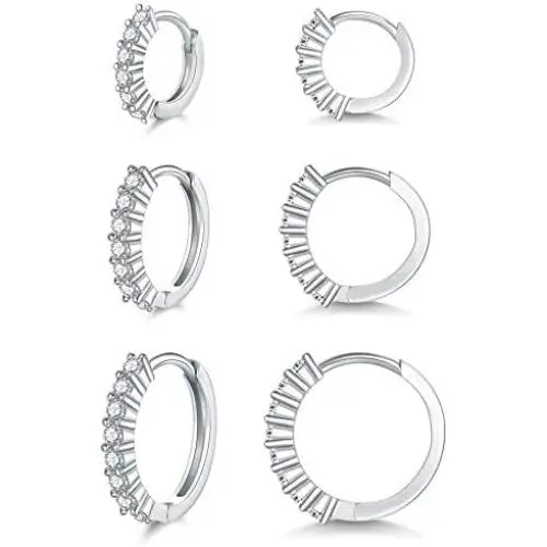 3 Pairs Silver Hoops Earrings for Women Girls, Hypoallergenic Cubic Zirconia Small Cartilage Huggie Earring Set(8/10/12mm) 3 Pairs Silver Hoops Earrings for Women Girls, Hypoallergenic Cubic Zirconia Small Cartilage Huggie Earring Set(8/10/12mm)