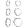 3 Pairs Silver Hoops Earrings for Women Girls, Hypoallergenic Cubic Zirconia Small Cartilage Huggie Earring Set(8/10/12mm)