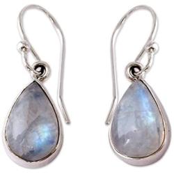 NOVICA Rainbow Moonstone and .925 Sterling Silver Dangle Teardrop Earrings, Luminous Light
