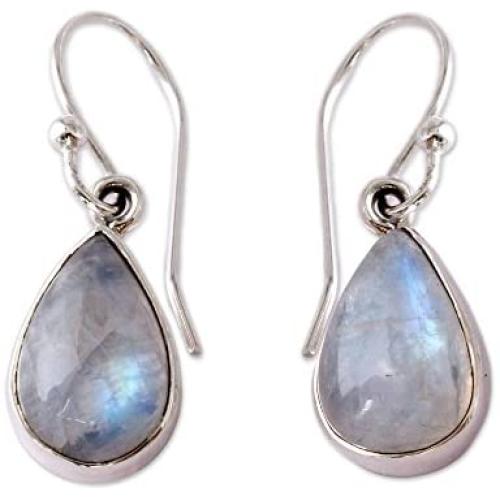 NOVICA Rainbow Moonstone and .925 Sterling Silver Dangle Teardrop Earrings, Luminous Light