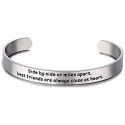 CJ&M Stainless Steel Side by Side Or Miles Apart Best Friends Bracelets Cuff Bangle - Long Distance Friendship Gifts,Sister Gift Jewelry