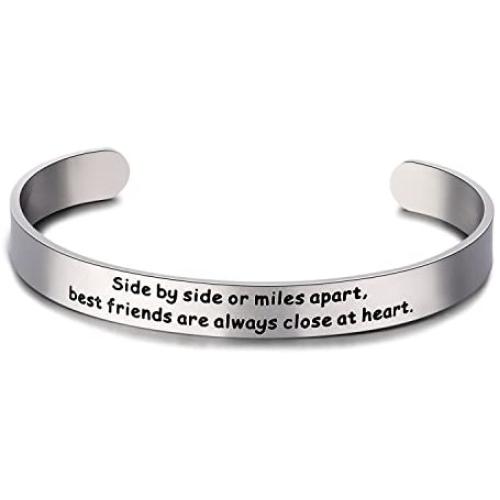 CJ&M Stainless Steel Side by Side Or Miles Apart Best Friends Bracelets Cuff Bangle - Long Distance Friendship Gifts,Sister Gift Jewelry