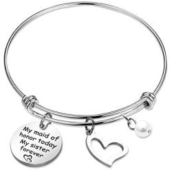 Maid of Honor Gift Bridesmaid Bracelet Always My Sister Wedding Gift for Bridesmaid Flowergirls Inspirational Jewelry for Wedding (maid of honor BR)