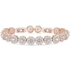 Finrezio Rose Gold Plated Cubic Zirconia Bracelet for Women Girls Clear CZ Bracelets for Her