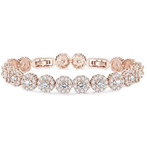 Finrezio Rose Gold Plated Cubic Zirconia Bracelet for Women Girls Clear CZ Bracelets for Her