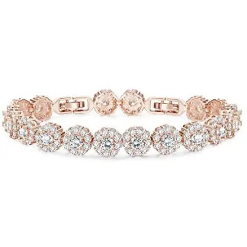 Finrezio Rose Gold Plated Cubic Zirconia Bracelet for Women Girls Clear CZ Bracelets for Her