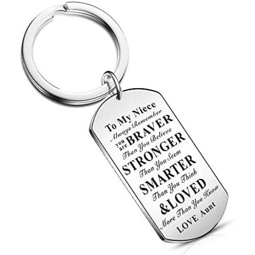 Inspiration Keychain to Niece Nephew Gift from Aunt Family Jewelry Always Remember You are Braver Smarter (to My Niece)