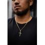 Hollywood Jewelry Cross Faith Pendant 3MM Chain Necklace Real White Gold Plated Religious Cuban Link for Women, Teen & Men Thin for Charms Love Diamonds Cut. USA Made!