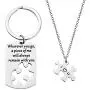 Zuo Bao Puzzle Matching Necklace Keychain Set Wherever You Go A Piece of Me Will Always Remain with You Dog Tag Keychain with Puzzle Necklace Gift for Her Husband Gift