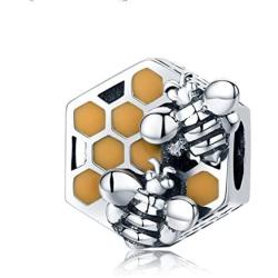 Bee Honeycomb Charm Beads 925 Sterling Silver Beads Fit for European Charm Bracelet