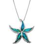 Honolulu Jewelry Company Sterling Silver Starfish Necklace Pendant with Simulated Blue Opal and 18'' Box Chain