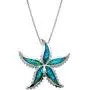 Honolulu Jewelry Company Sterling Silver Starfish Necklace Pendant with Simulated Blue Opal and 18'' Box Chain