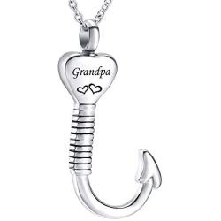 Cremation Jewelry Fish Hook Urn Necklace for Ash Holder Stainless Steel Memorial Pendant for Dad & Mom