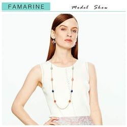 FAMARINE Multicolor Resin Beaded Chain Long Scatter Necklace for Girls Women, Red Blue Green Orange