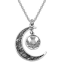 BEKECH Outlander Inspired Jewelry Sassenach Gift Crescent Moon Charm Scottish Thistle Pendant Necklace Sassenach Scottish Outlander Gift
