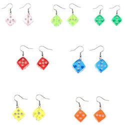 7 Pairs Colorful Dice Earrings Set Funny Geometric 3D Dice Dangle Earrings Punk Resin Cube Dice Drop Earrings for Women Girls Jewelry
