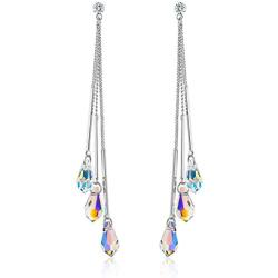 SBLING Platinum-Plated Color Change Multi-Teardrop Earrings Made with Aurora Borealis Swarovski Crystals