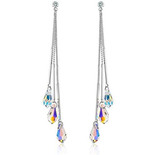 SBLING Platinum-Plated Color Change Multi-Teardrop Earrings Made with Aurora Borealis Swarovski Crystals