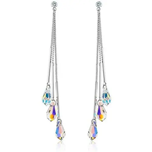 SBLING Platinum-Plated Color Change Multi-Teardrop Earrings Made with Aurora Borealis Swarovski Crystals SBLING Platinum-Plated Color Change Multi-Teardrop Earrings Made with Aurora Borealis Swarovski Crystals