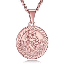 Saint Christopher Necklace for Men Women,Oval Catholic St Christopher Medal Pendant Jewelry Boy Girl Outdoor Traveler Medallion Necklace with Stainless Steel Chain