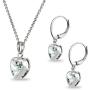 Sterling Silver Genuine or Synthetic Gemstone Heart Bezel Necklace & Dangle Earrings Set