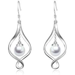 Pearl Dangle Earrings Sterling Silver Infinity Love Celtic Knot Drop Earrings Dangles for Women Teen Girls