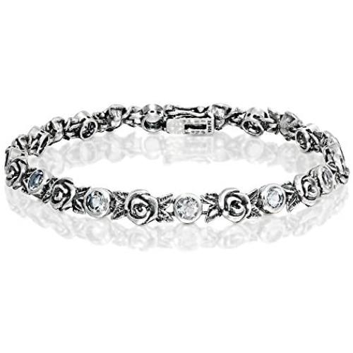 Paz Creations 925 Sterling Silver Gemstone and Rose Tennis Bracelet