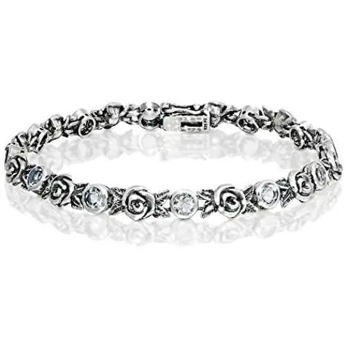 Paz Creations 925 Sterling Silver Gemstone and Rose Tennis Bracelet Paz Creations 925 Sterling Silver Gemstone and Rose Tennis Bracelet